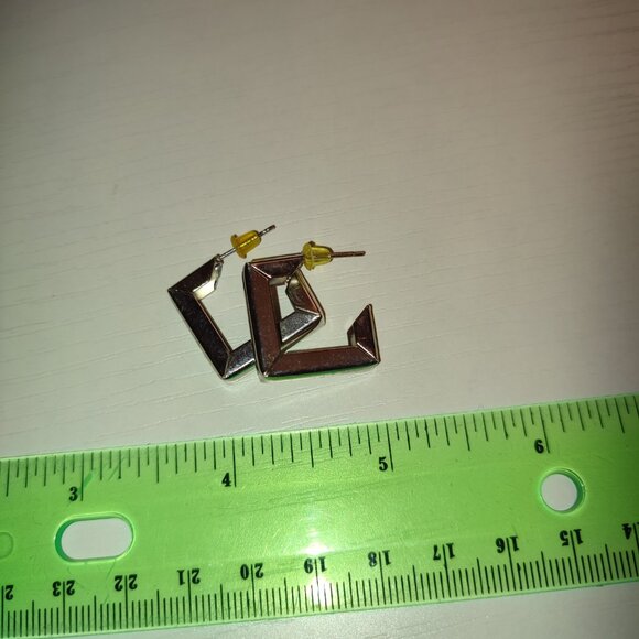 Square Silver Stud Earrings - Picture 2 of 7